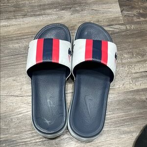 Nike Slides with Red and Navy Stripes